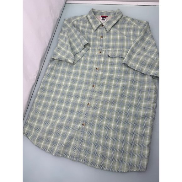 The North Face Men Shirt Short Sleeve Button Up Hiking Green Plaid Large L - Picture 1 of 8